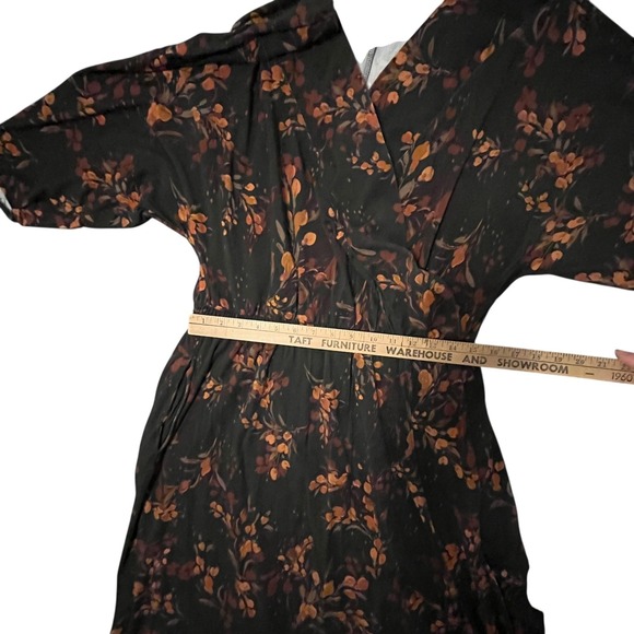Garnet Hill Faux Wrap Maxi Dress Brown Floral Stretch Jersey V Neck Womens Large - Picture 6 of 12